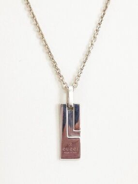GUCCI Trademark Pendant Necklace Mark Plate Rectangle 925 Sterling Silver 17”